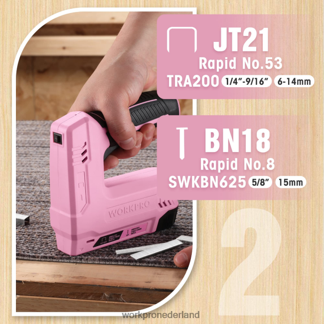 hulpmiddel WORKPRO 3,6 V 2,0 Ah accu-aangedreven elektrisch draadloos 2-in-1 niet- en spijkerpistool roze/grijs 4NVZH8265