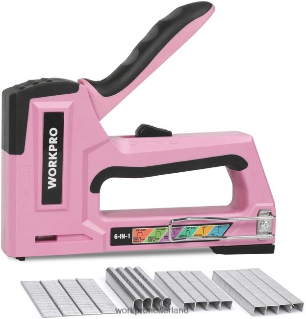 hulpmiddel WORKPRO 6-in-1 handmatige brad-spijkermachine, bekledingsnietmachine, schiethamer roze/grijs 4NVZH859