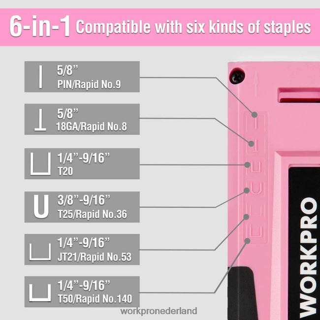 hulpmiddel WORKPRO 6-in-1 handmatige brad-spijkermachine, bekledingsnietmachine, schiethamer roze/grijs 4NVZH859