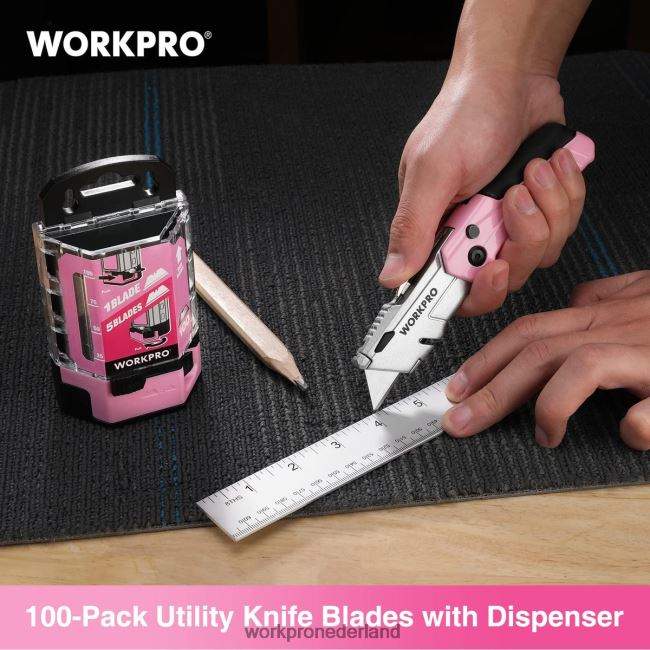 hulpmiddel WORKPRO 100 stuks sk5 koolstofstalen mesbladen vervangend met dispenser rood/roze 4NVZH849