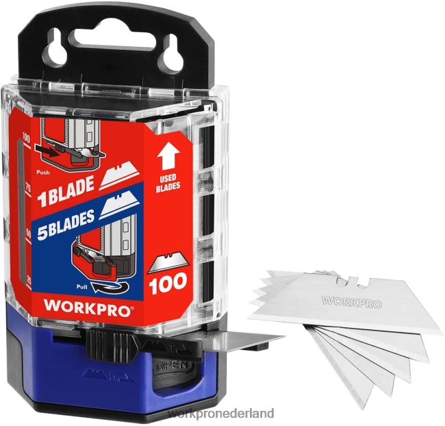hulpmiddel WORKPRO 100 stuks sk5 koolstofstalen mesbladen vervangend met dispenser rood/roze 4NVZH849
