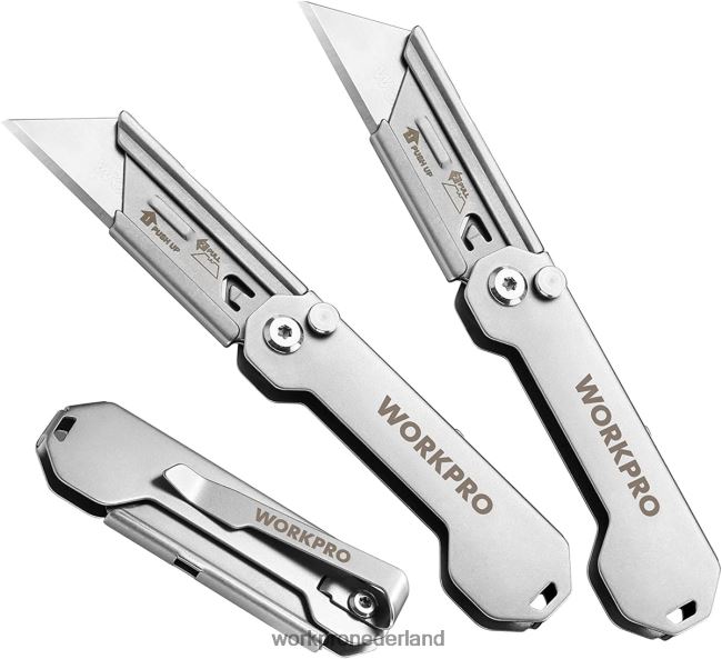 hulpmiddel WORKPRO 3-delige opvouwbare messets, snelwisselmessen, box cutter behulpzaam 4NVZH843