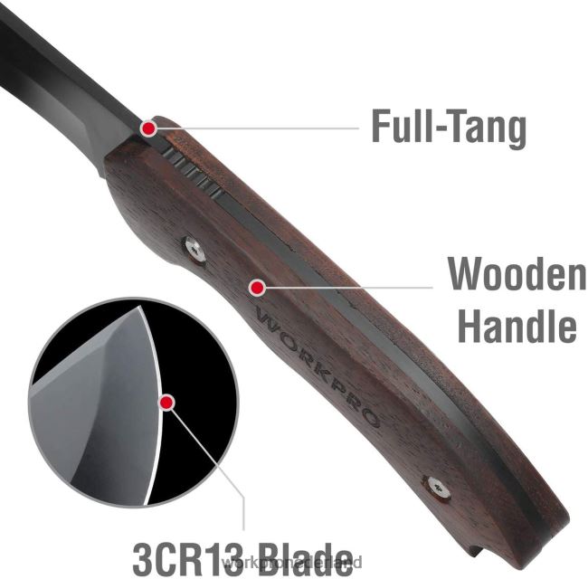 hulpmiddel WORKPRO Bijl met volledig tangvormig houten handvat en een mes met vast mes, comboset met nylon schede bruikbaar 4NVZH848