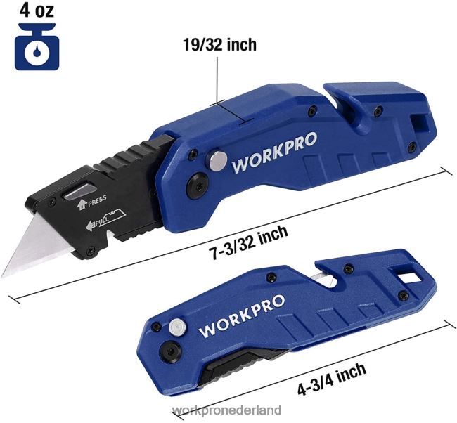 hulpmiddel WORKPRO Opvouwbaar mes Lichtgewicht nylon handvat cutter met 10-delige extra messen rood/blauw/zwart 4NVZH838