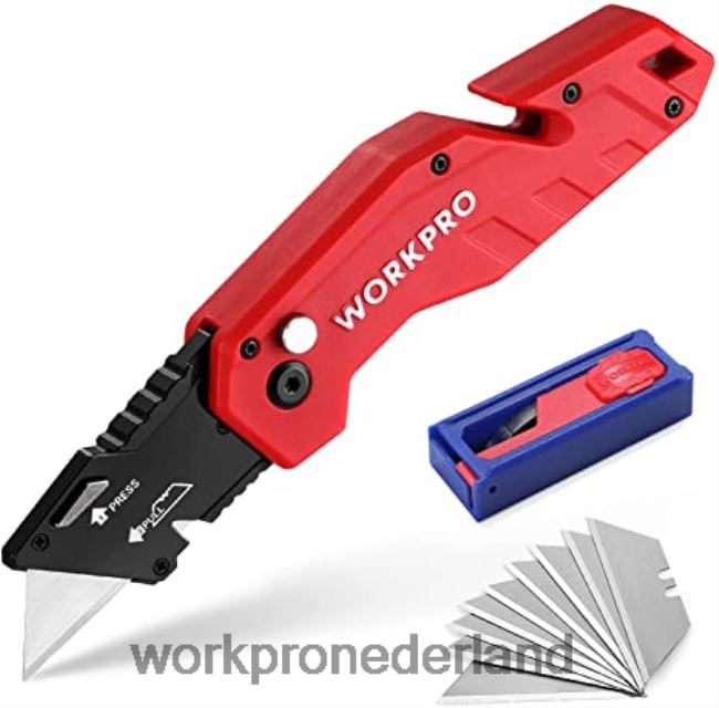 hulpmiddel WORKPRO Opvouwbaar mes Lichtgewicht nylon handvat cutter met 10-delige extra messen rood/blauw/zwart 4NVZH838