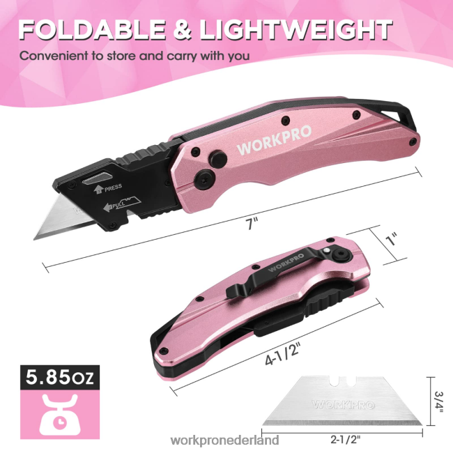 hulpmiddel WORKPRO opvouwbaar aluminium mes, inclusief 10 extra messen roze 4NVZH854