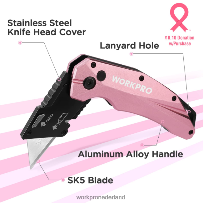 hulpmiddel WORKPRO opvouwbaar aluminium mes, inclusief 10 extra messen roze 4NVZH854