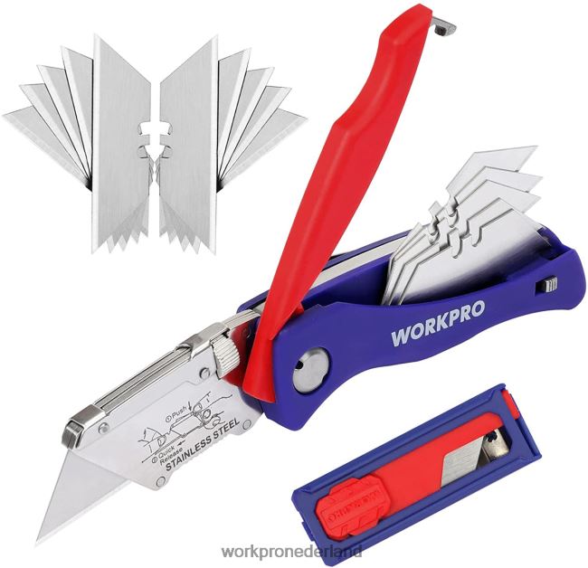 hulpmiddel WORKPRO opvouwbaar mes met achtervergrendeling, snelwisselbare kokersnijder met riemclip morden 4NVZH846