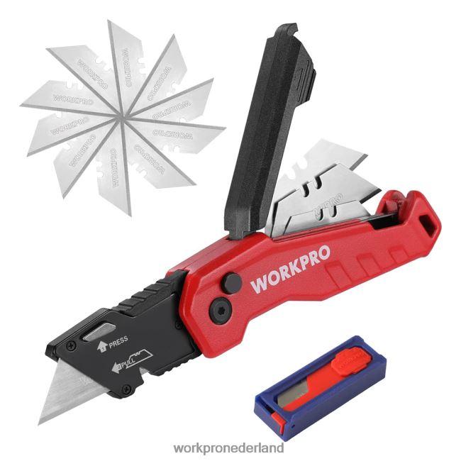 hulpmiddel WORKPRO opvouwbaar mes, snelwisseldoosje, 13 extra mesjes meegeleverd blauw/rood/roze 4NVZH852