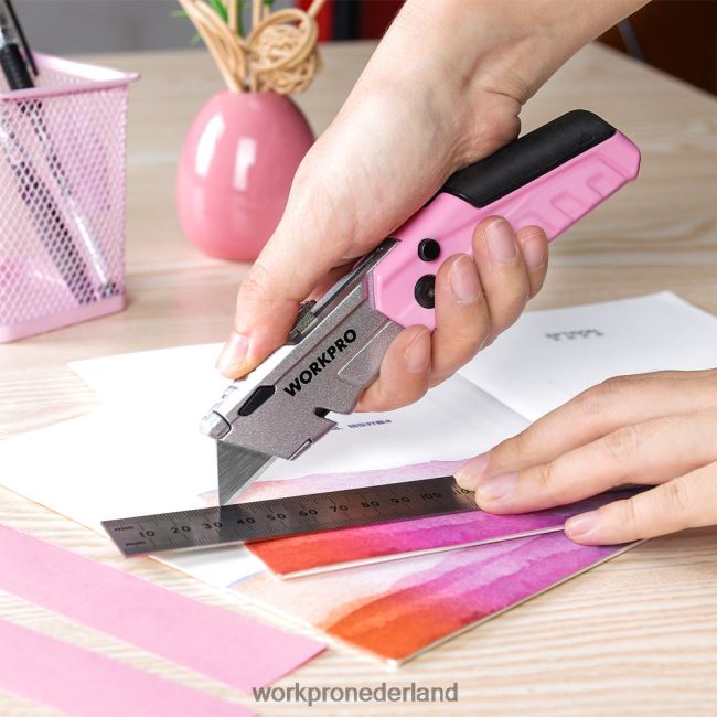 hulpmiddel WORKPRO snelwisselbaar opvouwbaar mes met 12 extra messen roze 4NVZH837