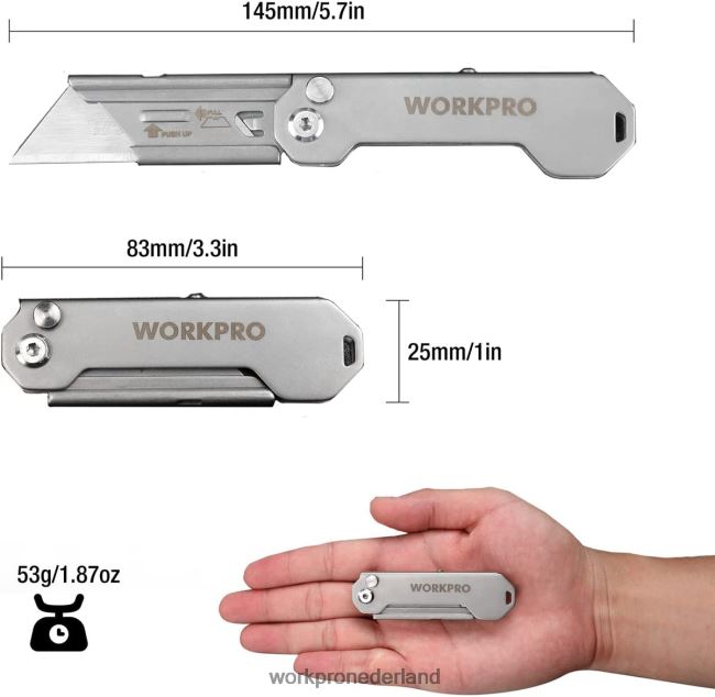 hulpmiddel WORKPRO snelwisselbaar opvouwbaar zakmes mini roestvrijstalen zakmes met riemclip nieuw 4NVZH847
