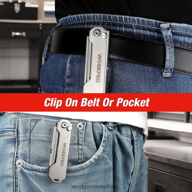 hulpmiddel WORKPRO snelwisselbaar opvouwbaar zakmes mini roestvrijstalen zakmes met riemclip nieuw 4NVZH847
