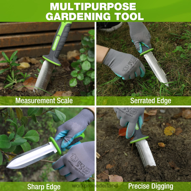 hulpmiddel WORKPRO tuinmes met oxford schede, roestvrijstalen lemmet met snijkant groen/roze 4NVZH8283
