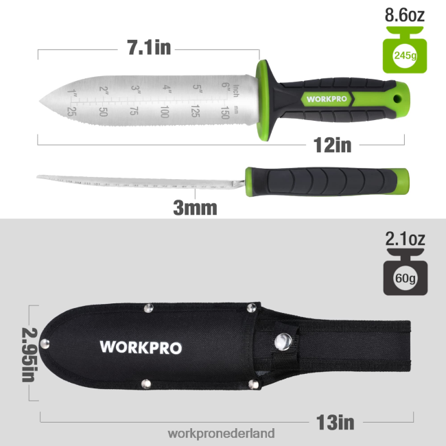 hulpmiddel WORKPRO tuinmes met oxford schede, roestvrijstalen lemmet met snijkant groen/roze 4NVZH8283