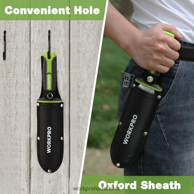 hulpmiddel WORKPRO tuinmes met oxford schede, roestvrijstalen lemmet met snijkant groen/roze 4NVZH8283