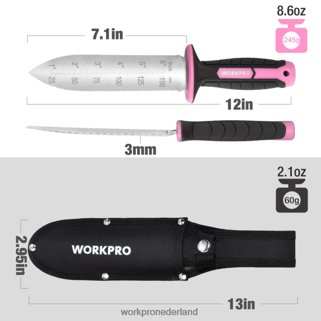 hulpmiddel WORKPRO tuinmes met oxford schede, roestvrijstalen lemmet met snijkant groen/roze 4NVZH8283