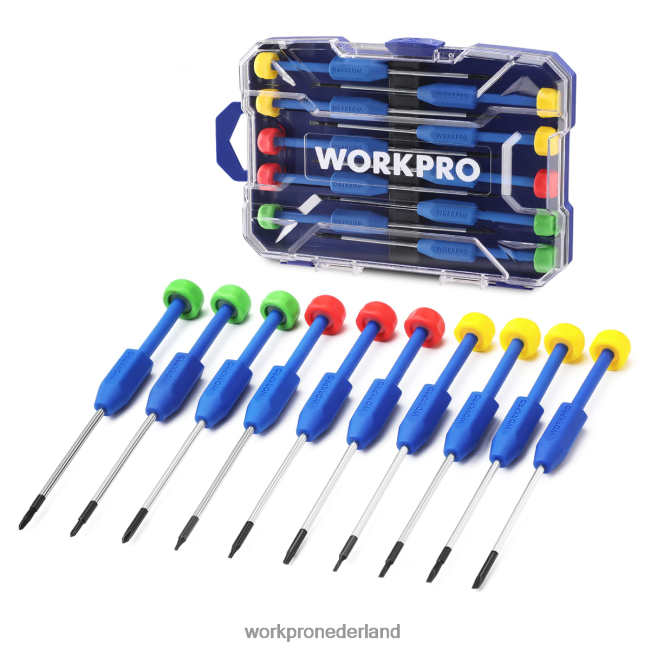 hulpmiddel WORKPRO 10-delige precisieschroevendraaierset met koffer, kruiskop, gleuf, torx-ster, reparatieset voor magnetische schroevendraaier, antisliphandgreep nieuw 4NVZH8103