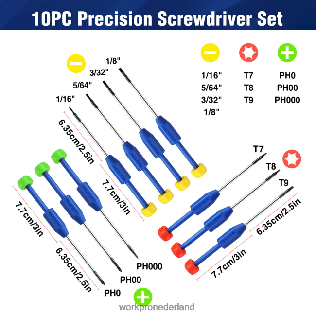 hulpmiddel WORKPRO 10-delige precisieschroevendraaierset met koffer, kruiskop, gleuf, torx-ster, reparatieset voor magnetische schroevendraaier, antisliphandgreep nieuw 4NVZH8103