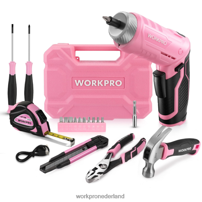 hulpmiddel WORKPRO 18-delige algemene gereedschapsset voor thuis roze blauw 4NVZH8102