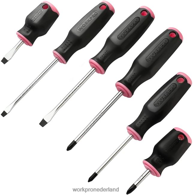 hulpmiddel WORKPRO Set van 6 magnetische schroevendraaiers roze 4NVZH8244