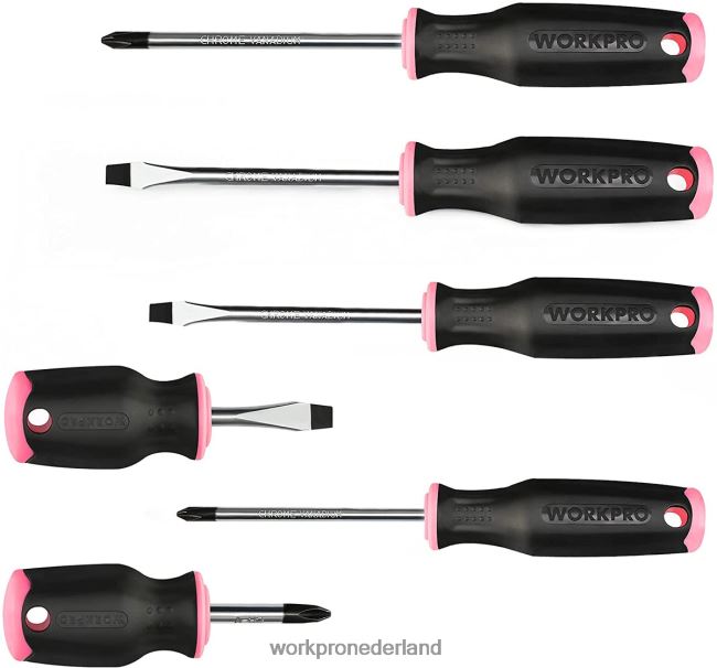 hulpmiddel WORKPRO Set van 6 magnetische schroevendraaiers roze 4NVZH8244