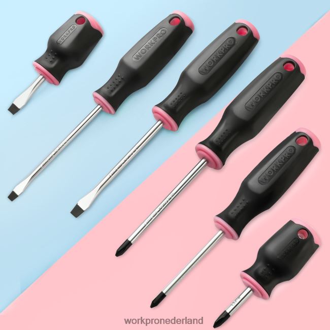 hulpmiddel WORKPRO Set van 6 magnetische schroevendraaiers roze 4NVZH8244