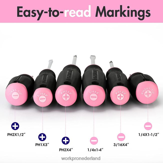 hulpmiddel WORKPRO Set van 6 magnetische schroevendraaiers roze 4NVZH8244