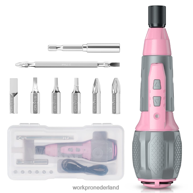 hulpmiddel WORKPRO draadloze 4v USB oplaadbare lithium-ion batterij schroevendraaierset roze/wit 4NVZH8236