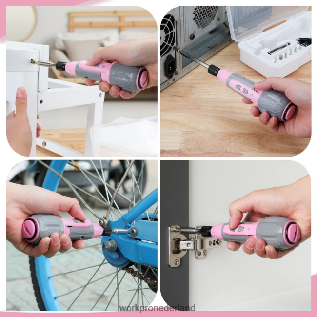 hulpmiddel WORKPRO draadloze 4v USB oplaadbare lithium-ion batterij schroevendraaierset roze/wit 4NVZH8236