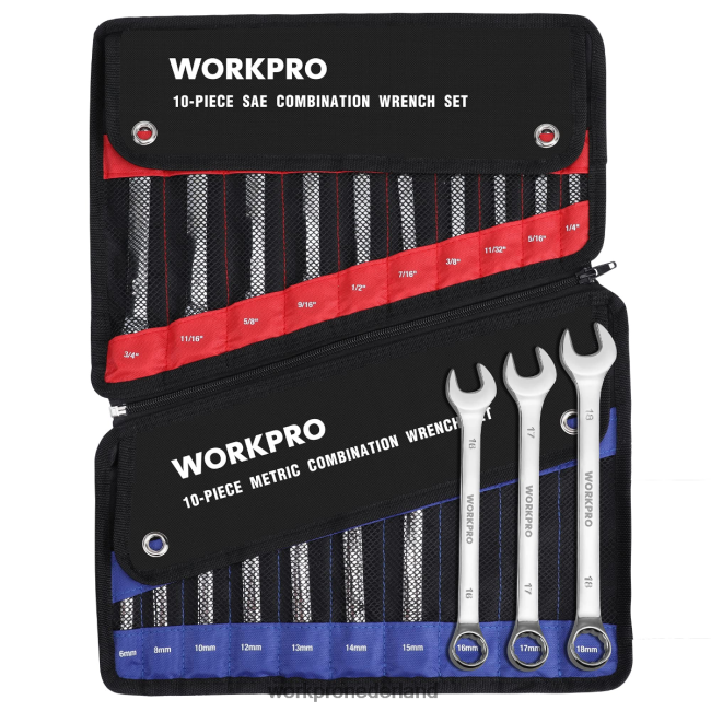 hulpmiddel WORKPRO 20-delige metrische en sae combinatie cr-v 12-punts moersleutelset morden 4NVZH893