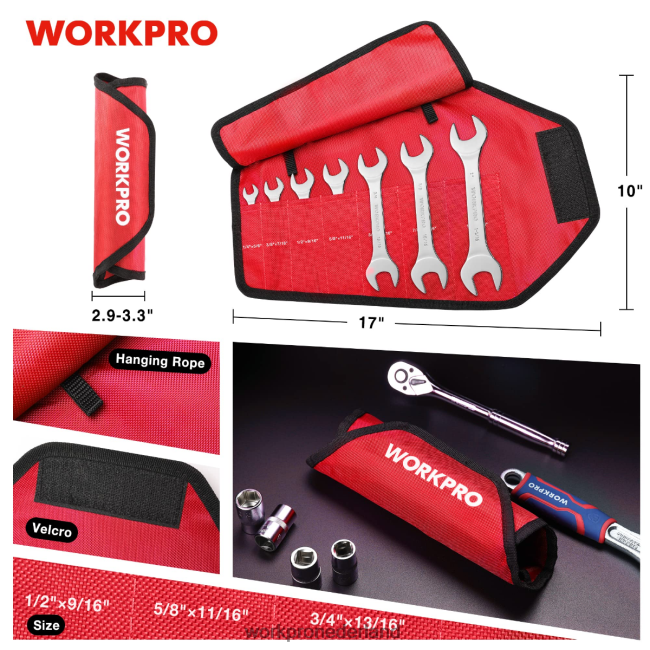hulpmiddel WORKPRO 7-delige metrische superdunne moersleutelset met oprolbaar organizerzakje behulpzaam 4NVZH896