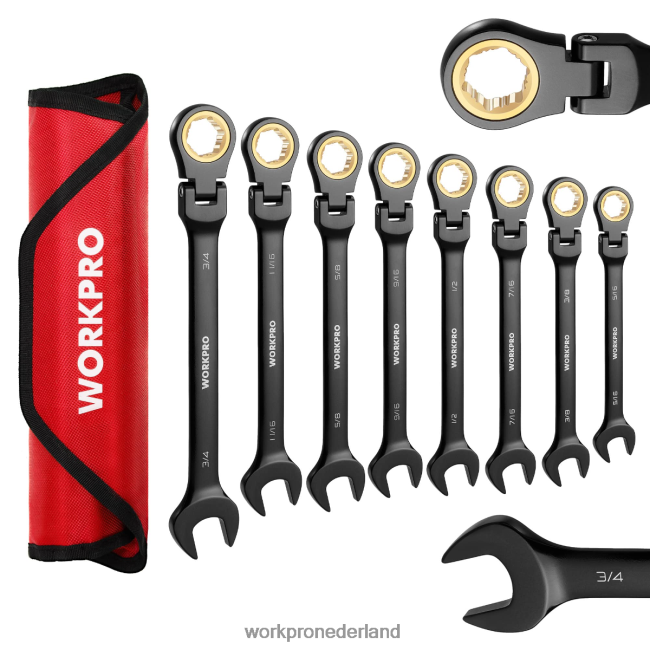 hulpmiddel WORKPRO 8-delige ratelcombinatie-antislipsleutelset met flexibele kop morden 4NVZH880