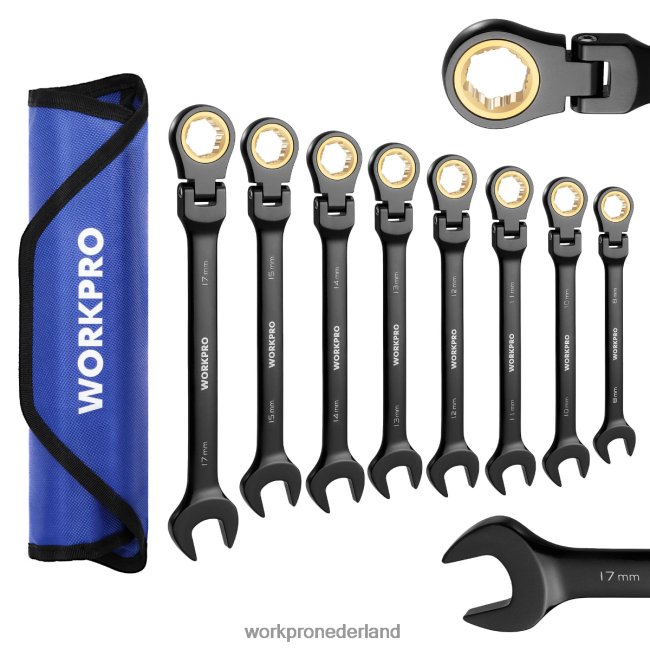 hulpmiddel WORKPRO 8-delige ratelcombinatie-antislipsleutelset met flexibele kop morden 4NVZH880