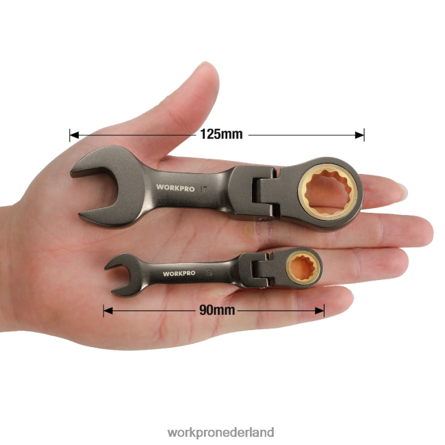 hulpmiddel WORKPRO Set van 8 stompe ringratelsleutels met flexibele kop nieuw 4NVZH882