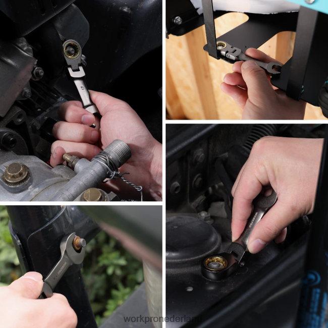hulpmiddel WORKPRO Set van 8 stompe ringratelsleutels met flexibele kop nieuw 4NVZH882