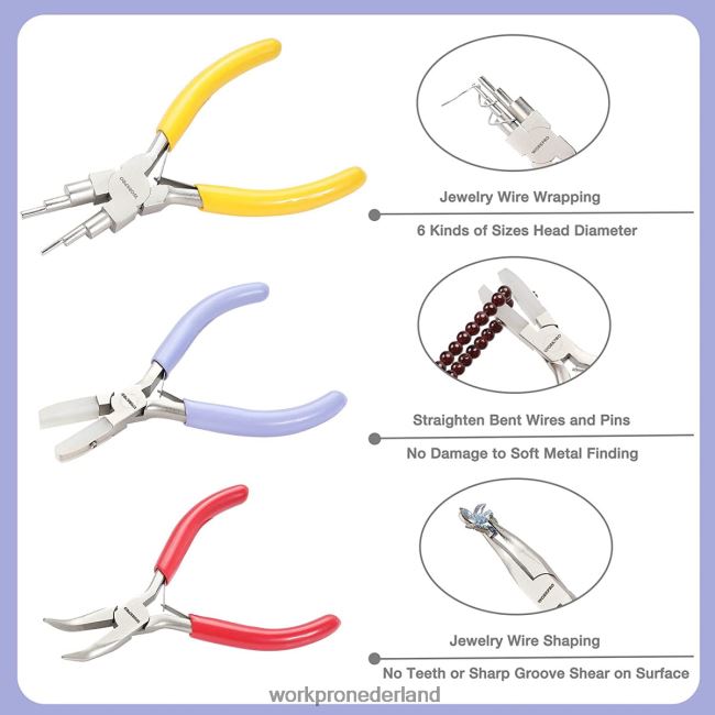 hulpmiddel WORKPRO 5 stuks sieradentangen, sieradengereedschap inclusief 6 in 1 draadlustang, nylon neustang, gebogen neustang, puntig pincet, gebogen pincet bruikbaar 4NVZH875