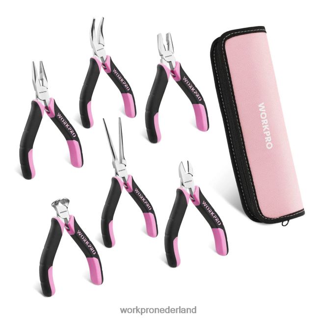 hulpmiddel WORKPRO 6-delige minitangenset met etui roze 4NVZH865
