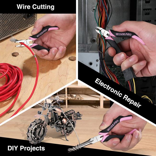 hulpmiddel WORKPRO 6-delige minitangenset met etui roze 4NVZH865