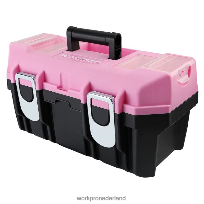 opslag WORKPRO 16-inch gereedschapskist, plastic gereedschapskist met metalen sluiting en verwijderbare lade roze 4NVZH823