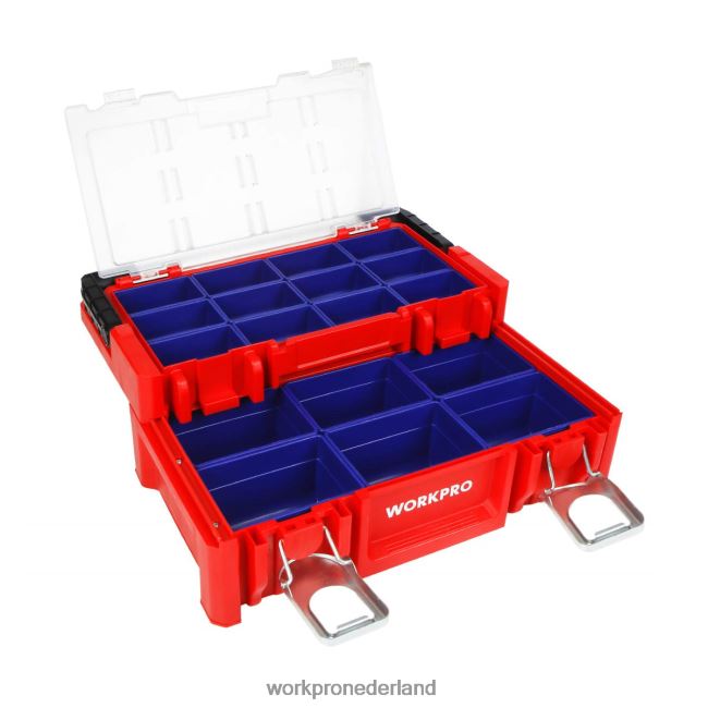 opslag WORKPRO 17 inch kunststof gereedschapskist, opbergdoos met afsluitbaar deksel en roestvrijstalen handgreep rood 4NVZH825
