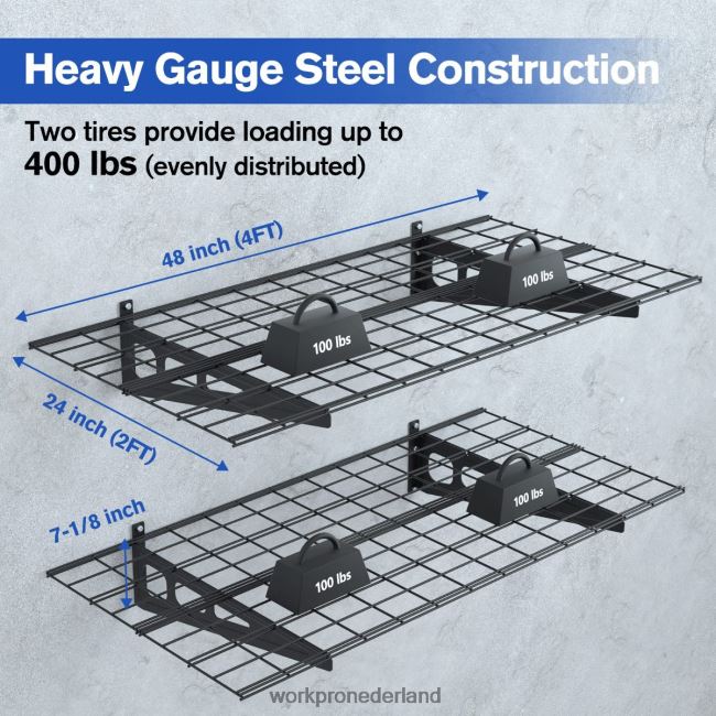opslag WORKPRO 2-pack 2x4ft heavy-duty garage-wandgemonteerde rekken, 400 lbs laadvermogen (totaal) zwart 4NVZH814