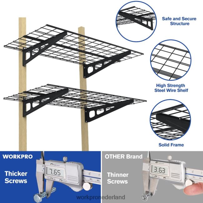 opslag WORKPRO 2-pack 2x4ft heavy-duty garage-wandgemonteerde rekken, 400 lbs laadvermogen (totaal) zwart 4NVZH814