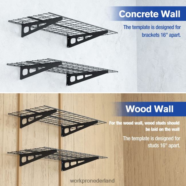 opslag WORKPRO 2-pack 2x4ft heavy-duty garage-wandgemonteerde rekken, 400 lbs laadvermogen (totaal) zwart 4NVZH814