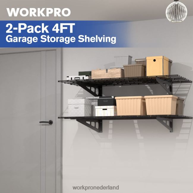 opslag WORKPRO 2-pack 2x4ft heavy-duty garage-wandgemonteerde rekken, 400 lbs laadvermogen (totaal) zwart 4NVZH814