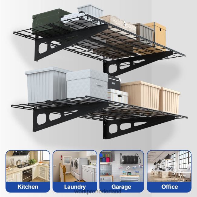 opslag WORKPRO 2-pack 2x4ft heavy-duty garage-wandgemonteerde rekken, 400 lbs laadvermogen (totaal) zwart 4NVZH814