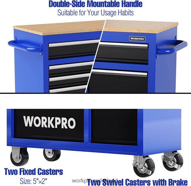 opslag WORKPRO 42-inch gereedschapskist met 7 laden en houten blad, uitgerust met zwenkwielen, handgreep, ladevoering en vergrendelingssysteem, laadvermogen van 1000 lbs nieuw 4NVZH826