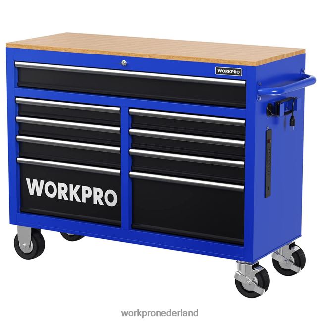 opslag WORKPRO 46-inch gereedschapskist met 9 laden en houten blad, uitgerust met zwenkwielen, handgreep, ladevoering en vergrendelingssysteem, laadvermogen van 1200 lbs morden 4NVZH815