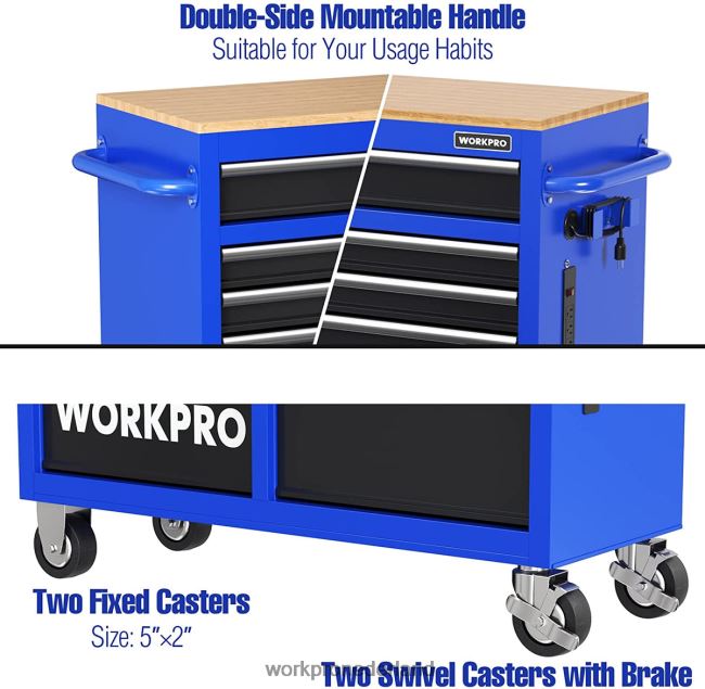 opslag WORKPRO 46-inch gereedschapskist met 9 laden en houten blad, uitgerust met zwenkwielen, handgreep, ladevoering en vergrendelingssysteem, laadvermogen van 1200 lbs morden 4NVZH815