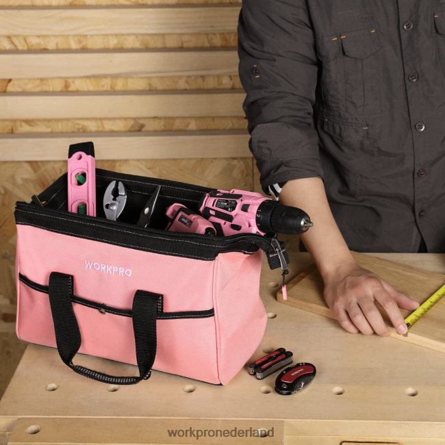opslag WORKPRO Gereedschapstas van 13 inch, opbergzakken voor gereedschap van zachte stof roze 4NVZH829