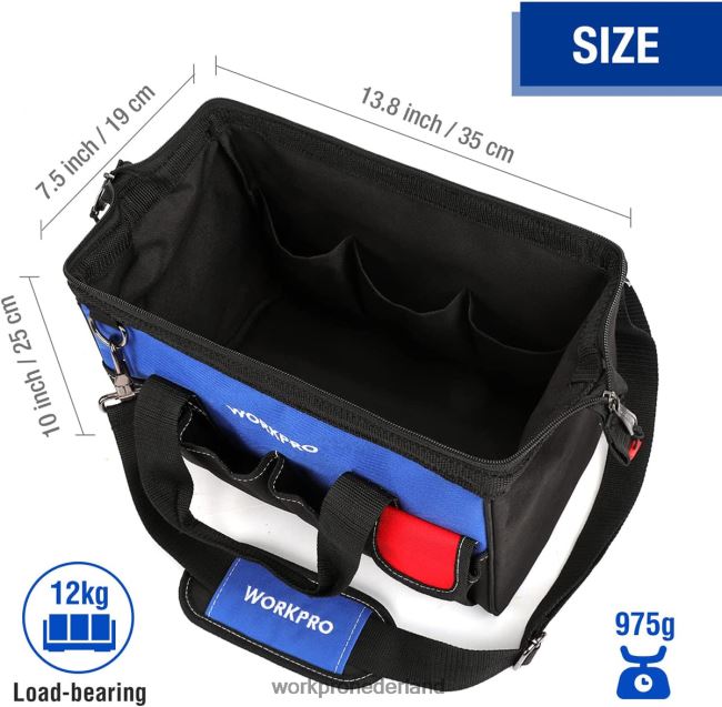 opslag WORKPRO Gereedschapstas van 14 inch, gereedschapsorganizer met meerdere zakken en verstelbare schouderriem bruikbaar 4NVZH831